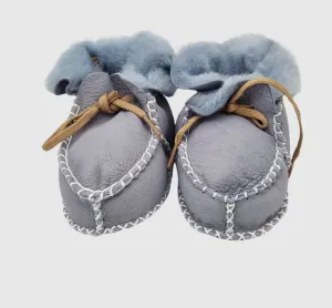 Upcycled Leather Lace Up  Booties L.Blue