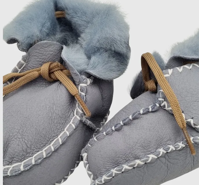 Upcycled Leather Lace Up  Booties L.Blue