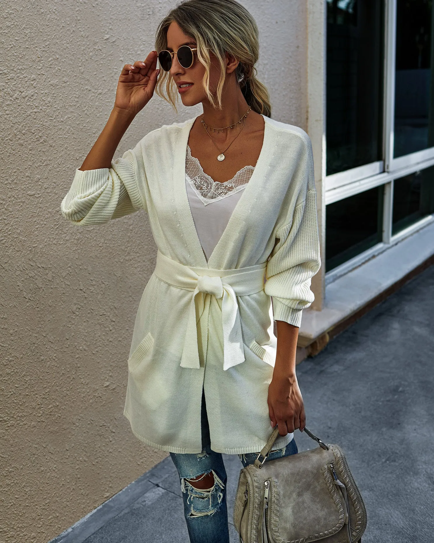 V-neck Bow Tie Knit Cardigans