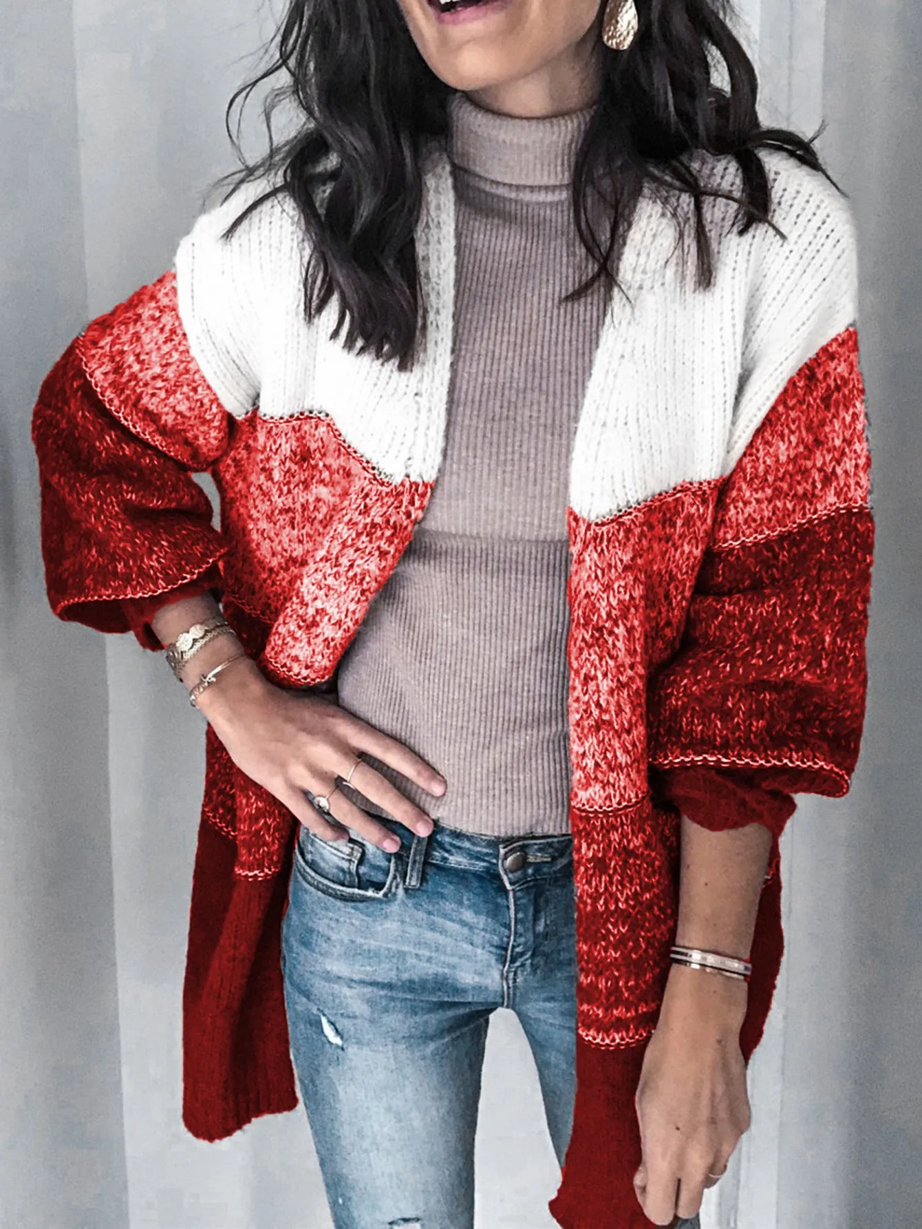 V-neck Contrast Knit Sweater Cardigans