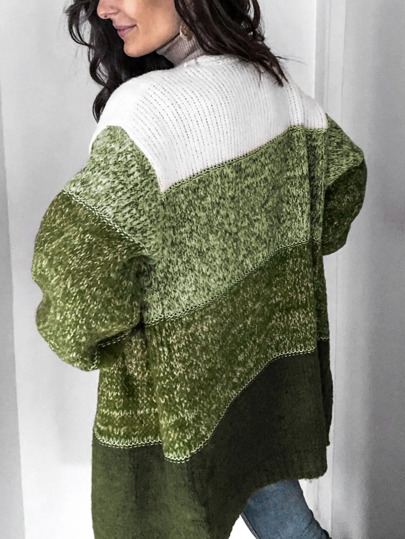 V-neck Contrast Knit Sweater Cardigans