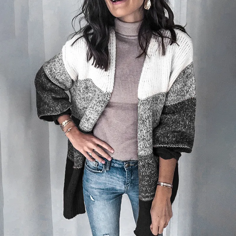 V-neck Contrast Knit Sweater Cardigans