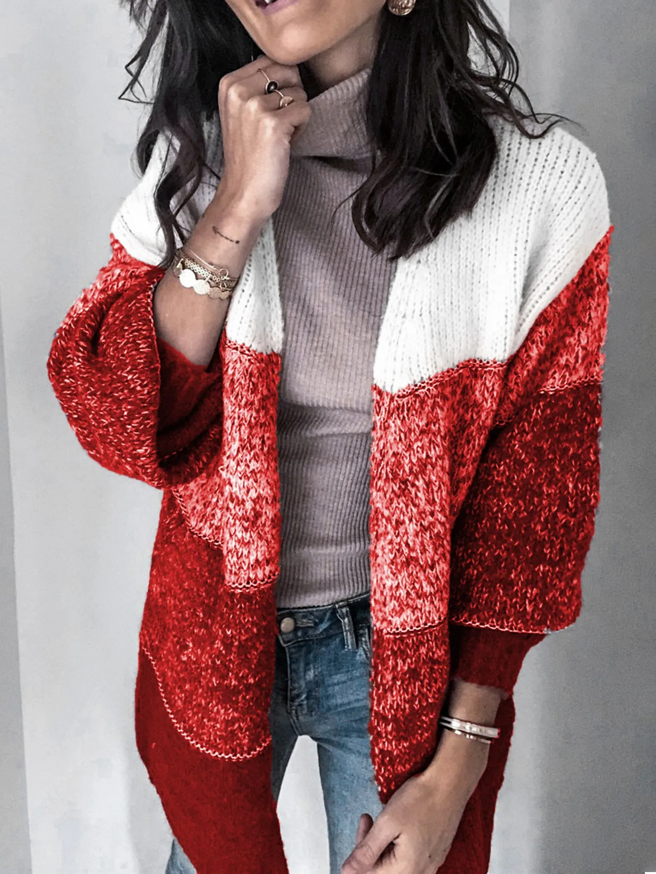 V-neck Contrast Knit Sweater Cardigans