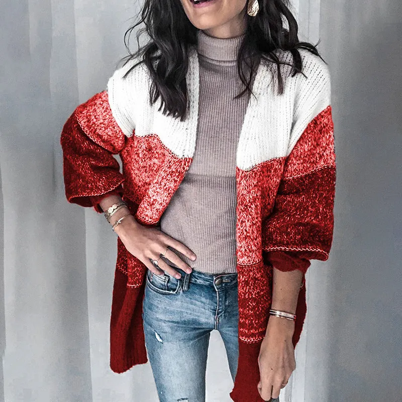 V-neck Contrast Knit Sweater Cardigans