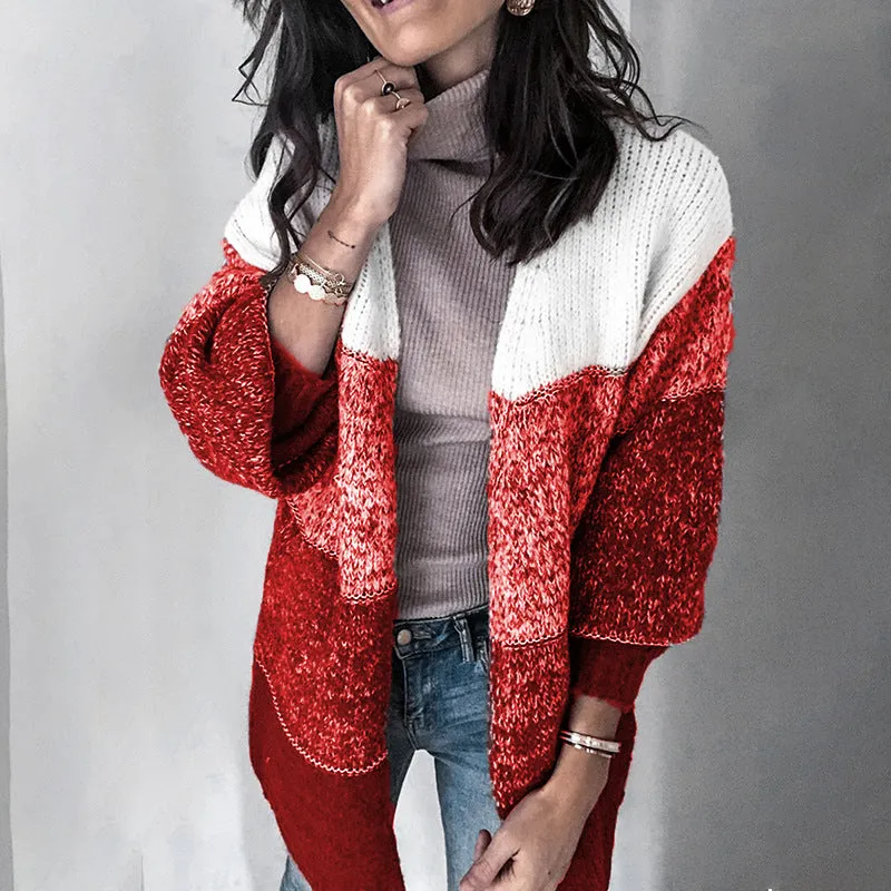 V-neck Contrast Knit Sweater Cardigans