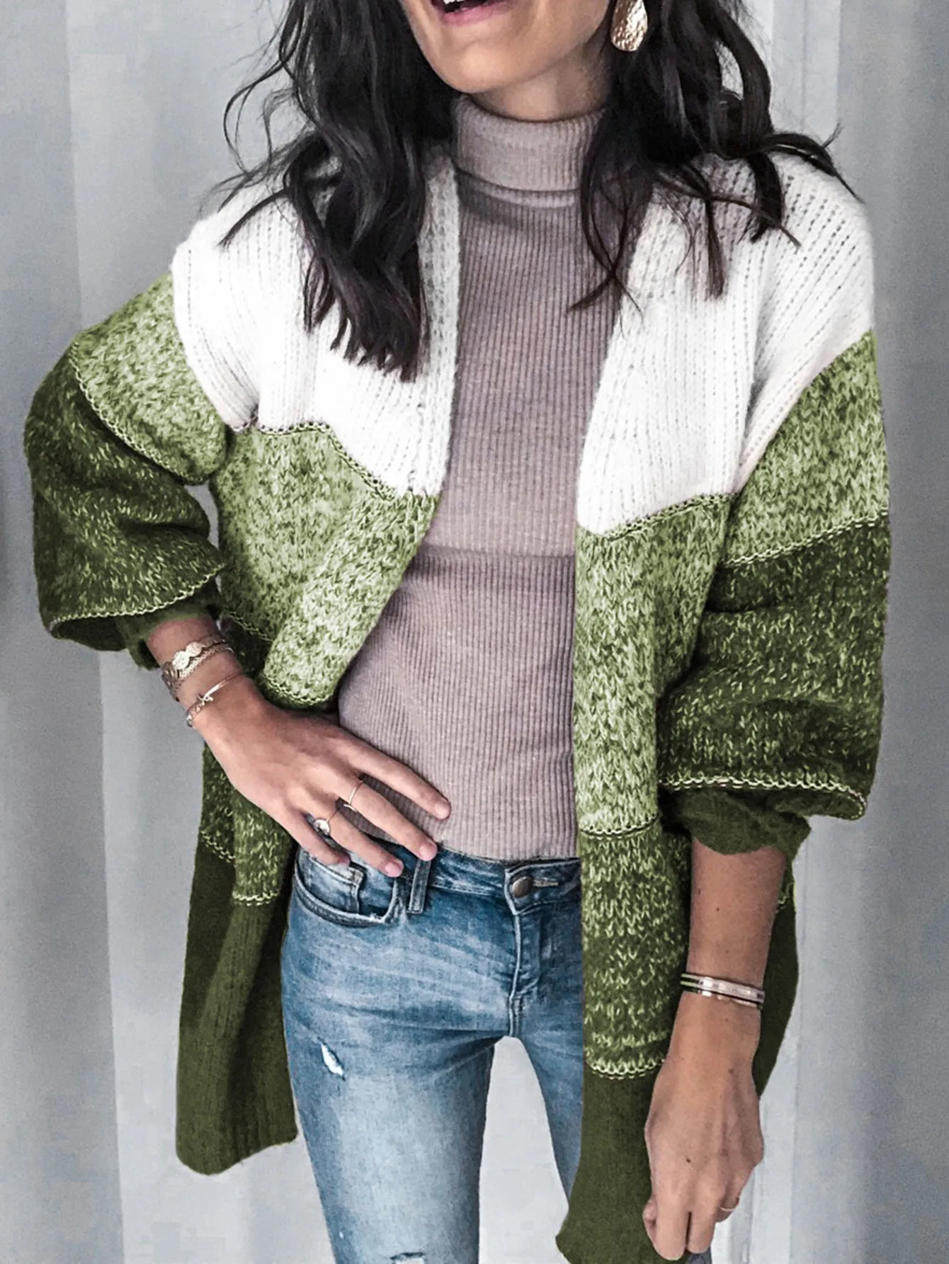 V-neck Contrast Knit Sweater Cardigans