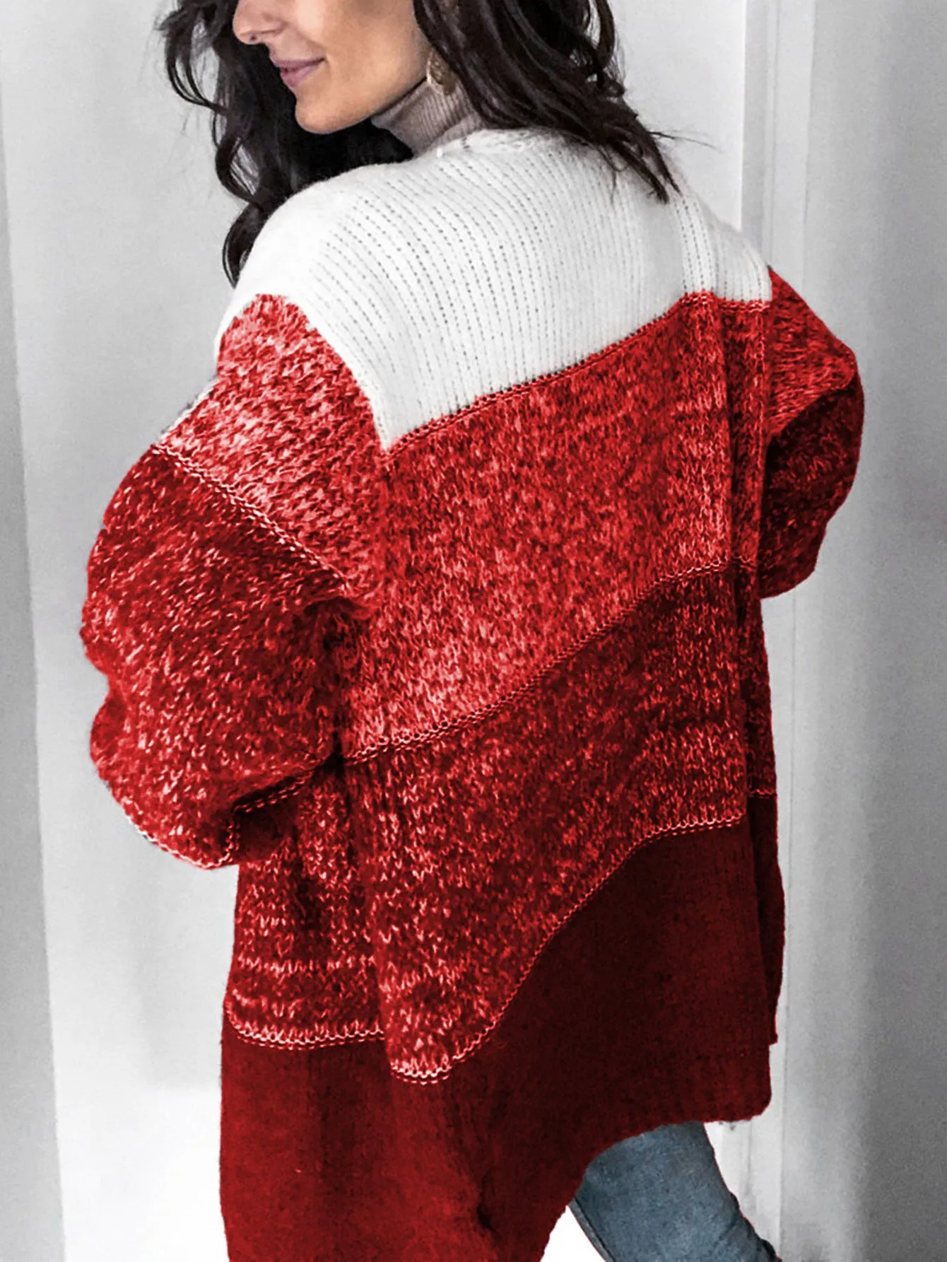 V-neck Contrast Knit Sweater Cardigans