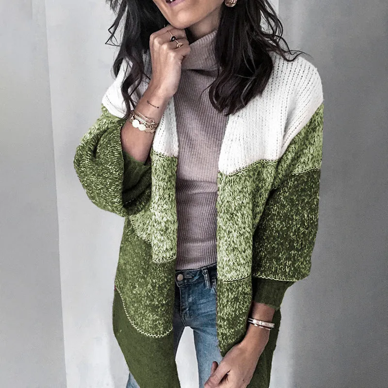 V-neck Contrast Knit Sweater Cardigans