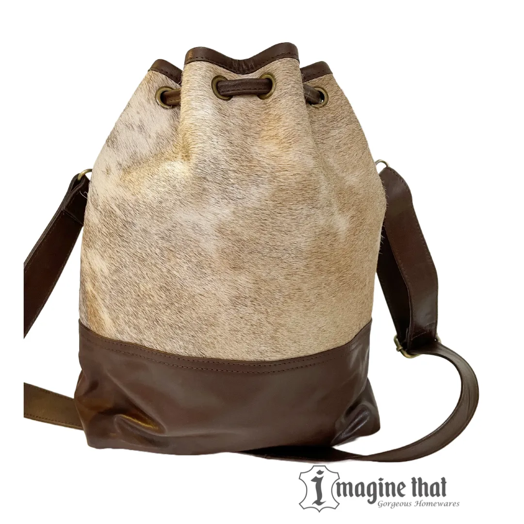 'Venus' Cowhide Drawstring Bucket Bag
