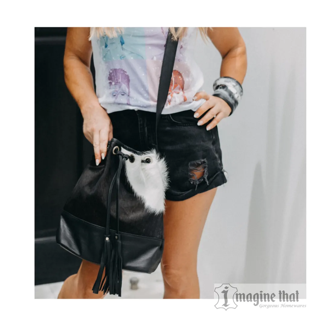 'Venus' Cowhide Drawstring Bucket Bag