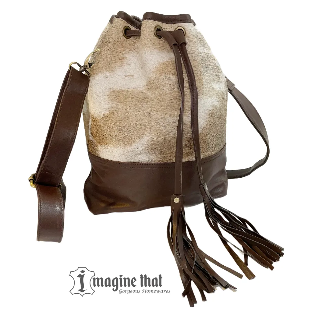 'Venus' Cowhide Drawstring Bucket Bag