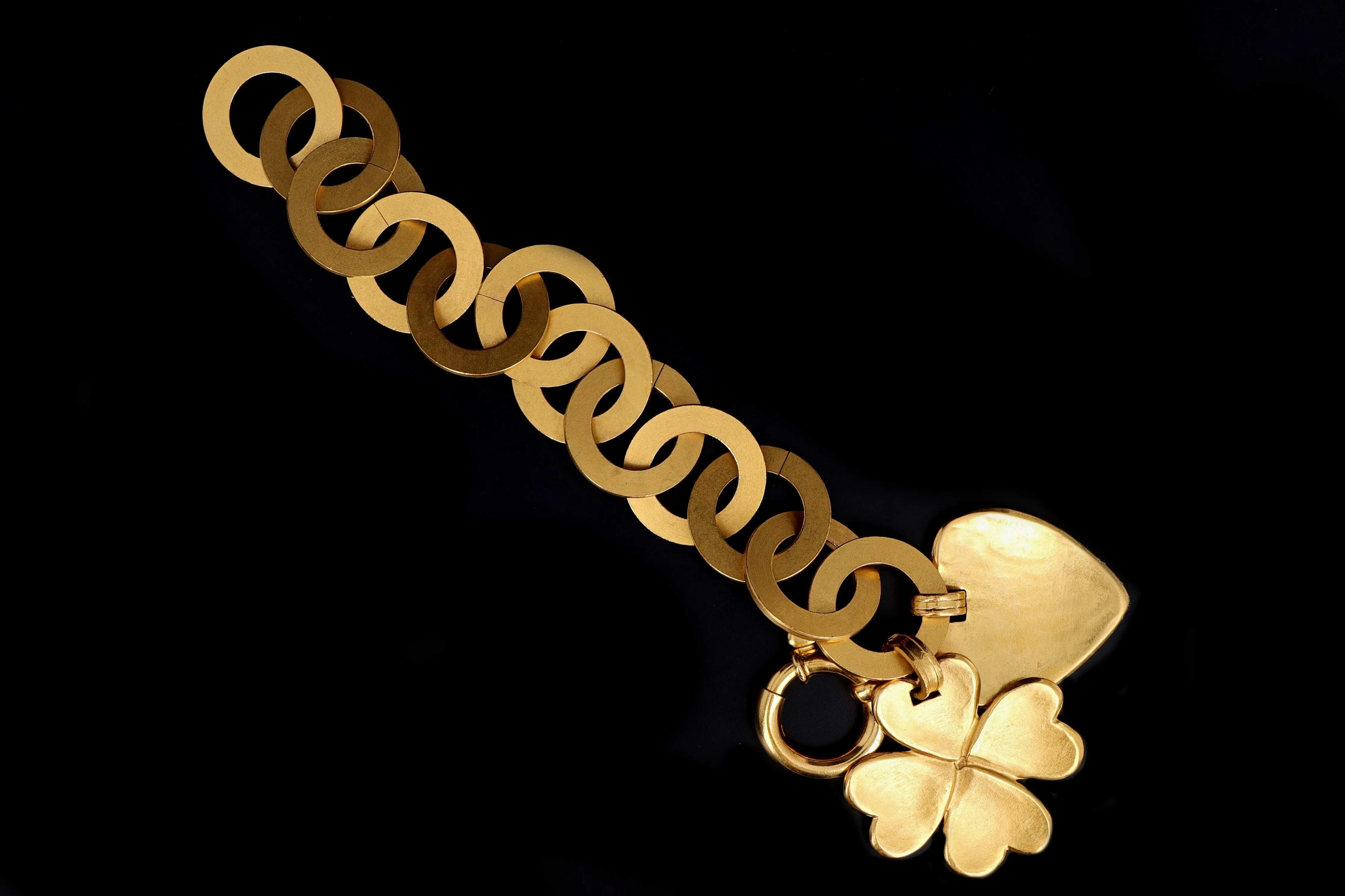 Vintage Chanel Heart & Clover Brushed Charm Bracelet