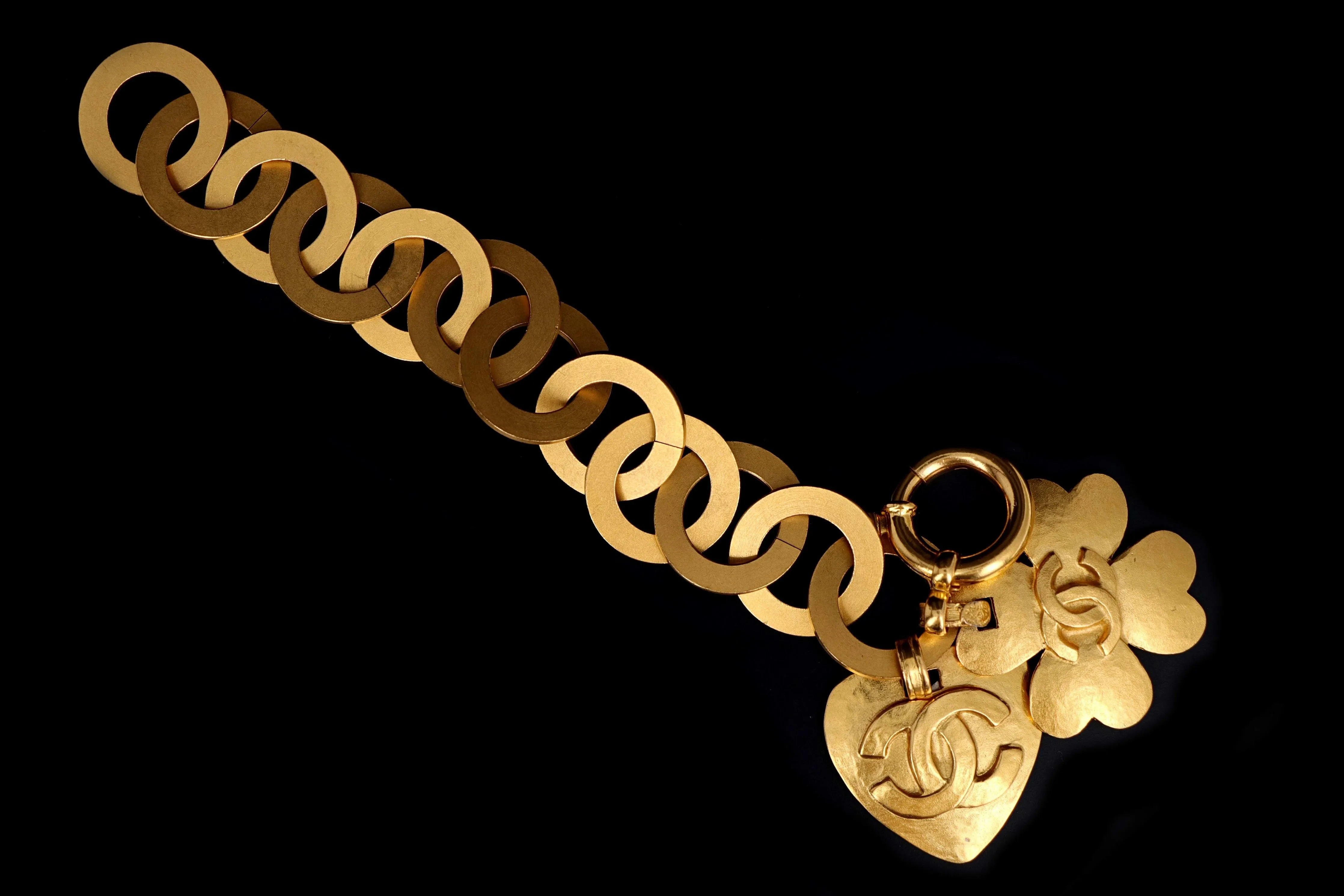 Vintage Chanel Heart & Clover Brushed Charm Bracelet