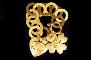 Vintage Chanel Heart & Clover Brushed Charm Bracelet