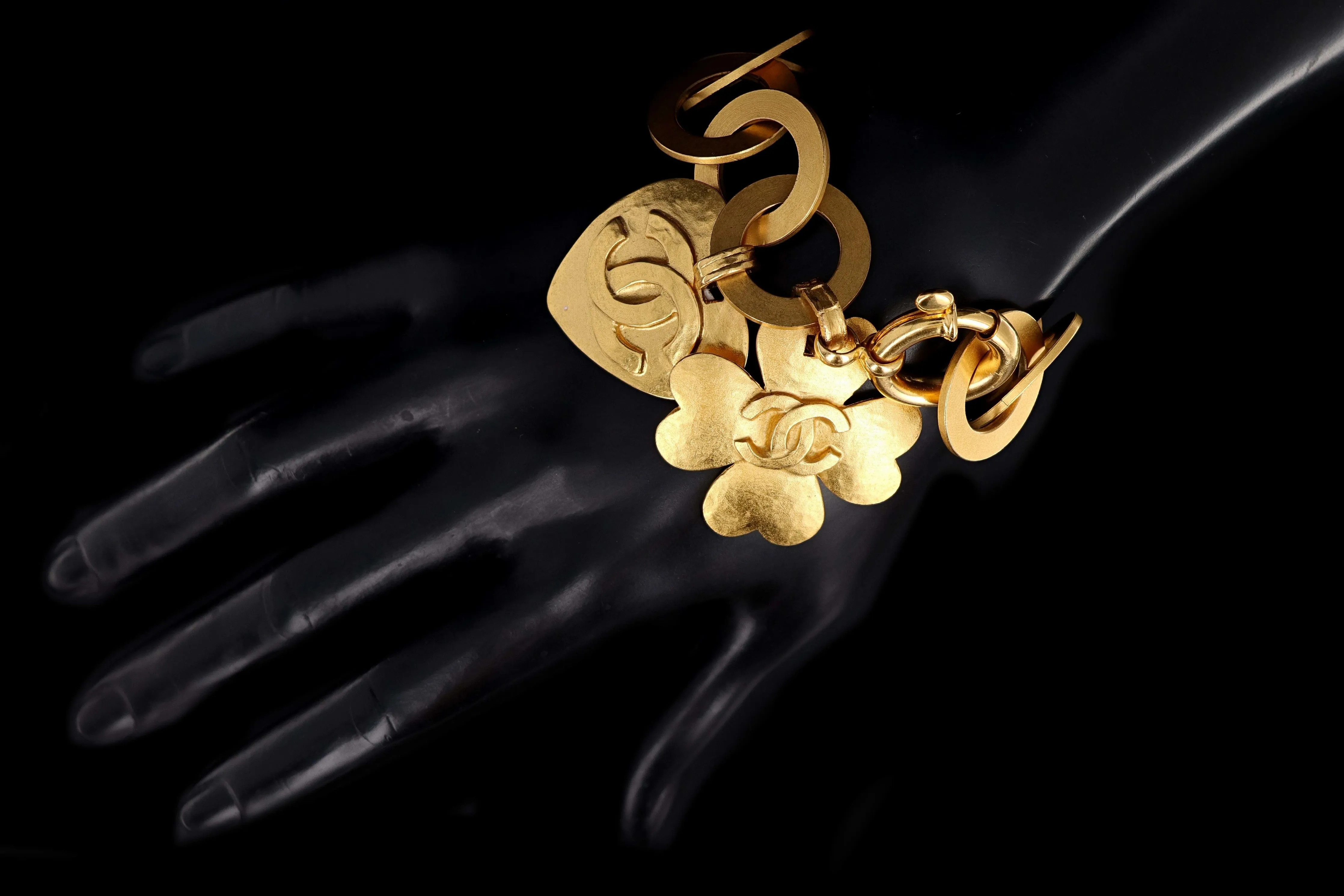 Vintage Chanel Heart & Clover Brushed Charm Bracelet