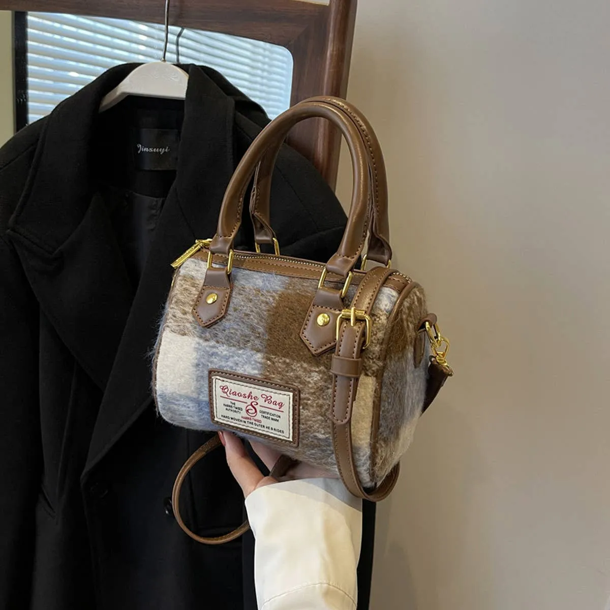 VINTAGE PLAID CASUAL SHOULDER BAG_CWAB1550: Blue / (OS) 1