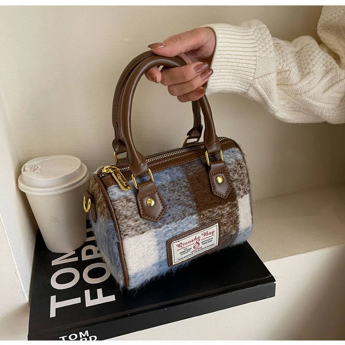 VINTAGE PLAID CASUAL SHOULDER BAG_CWAB1550: Blue / (OS) 1
