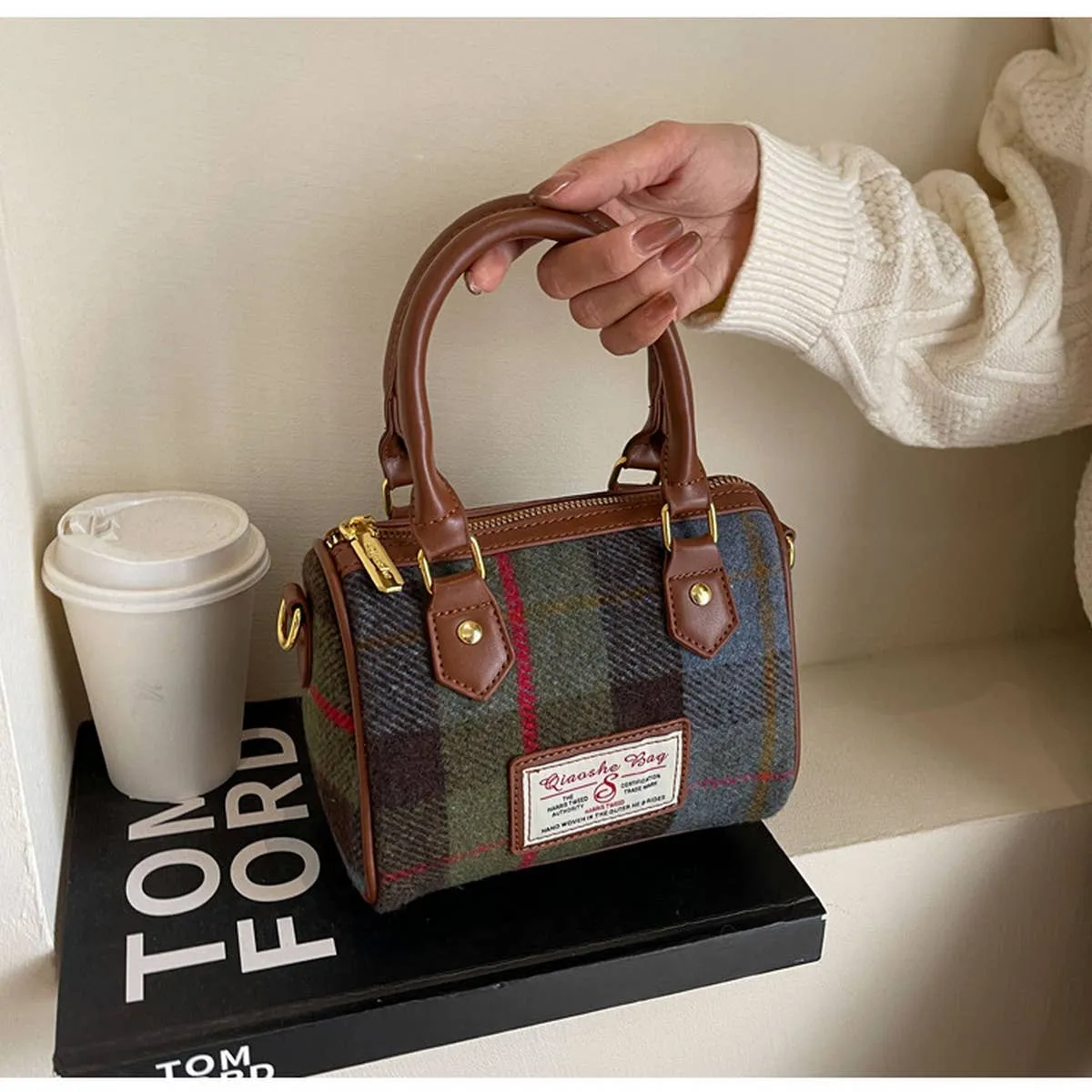 VINTAGE PLAID CASUAL SHOULDER BAG_CWAB1550: Blue / (OS) 1