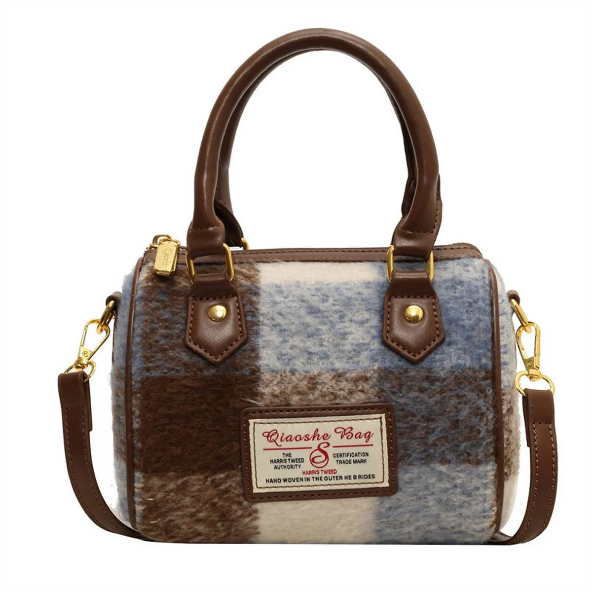 VINTAGE PLAID CASUAL SHOULDER BAG_CWAB1550: Blue / (OS) 1