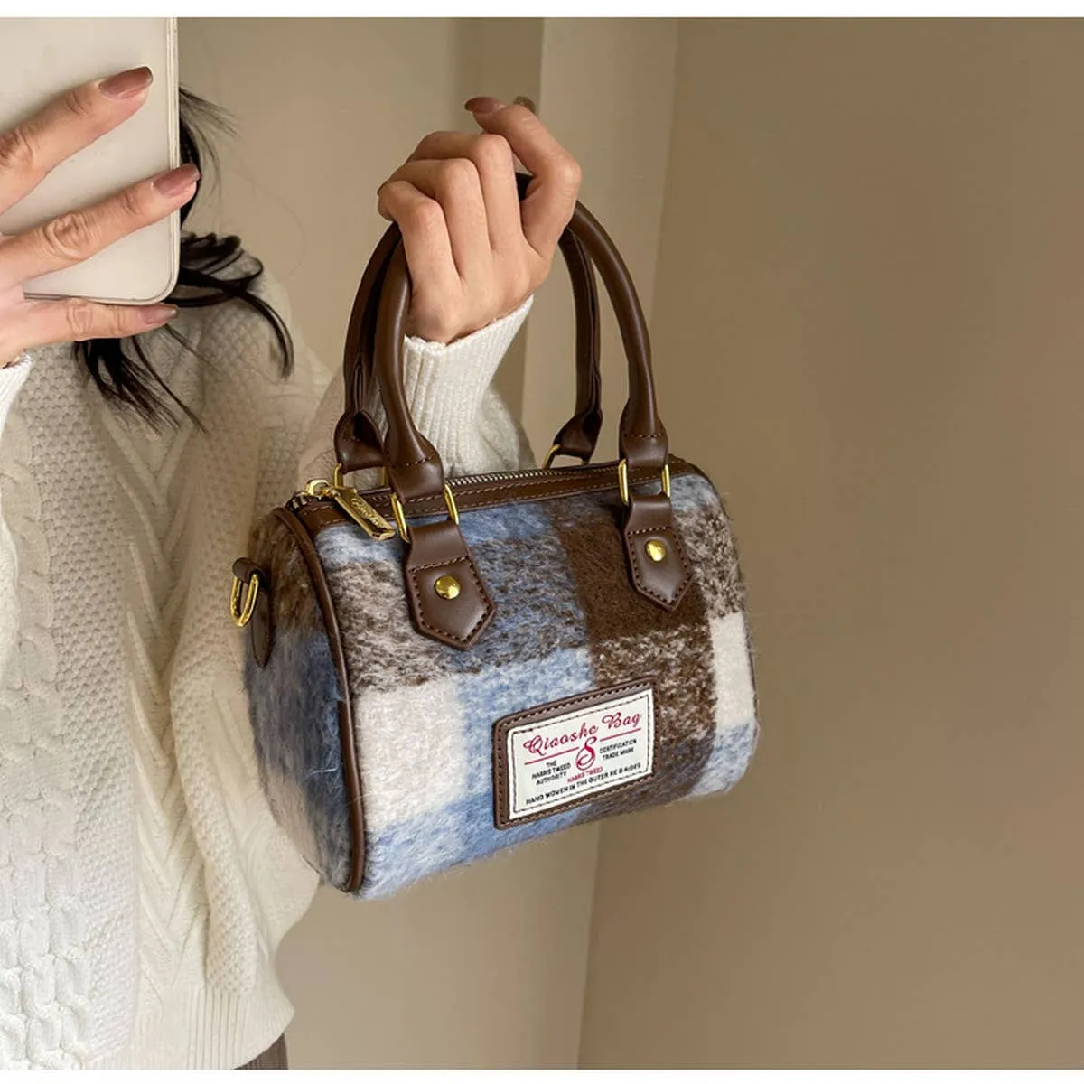 VINTAGE PLAID CASUAL SHOULDER BAG_CWAB1550: Blue / (OS) 1