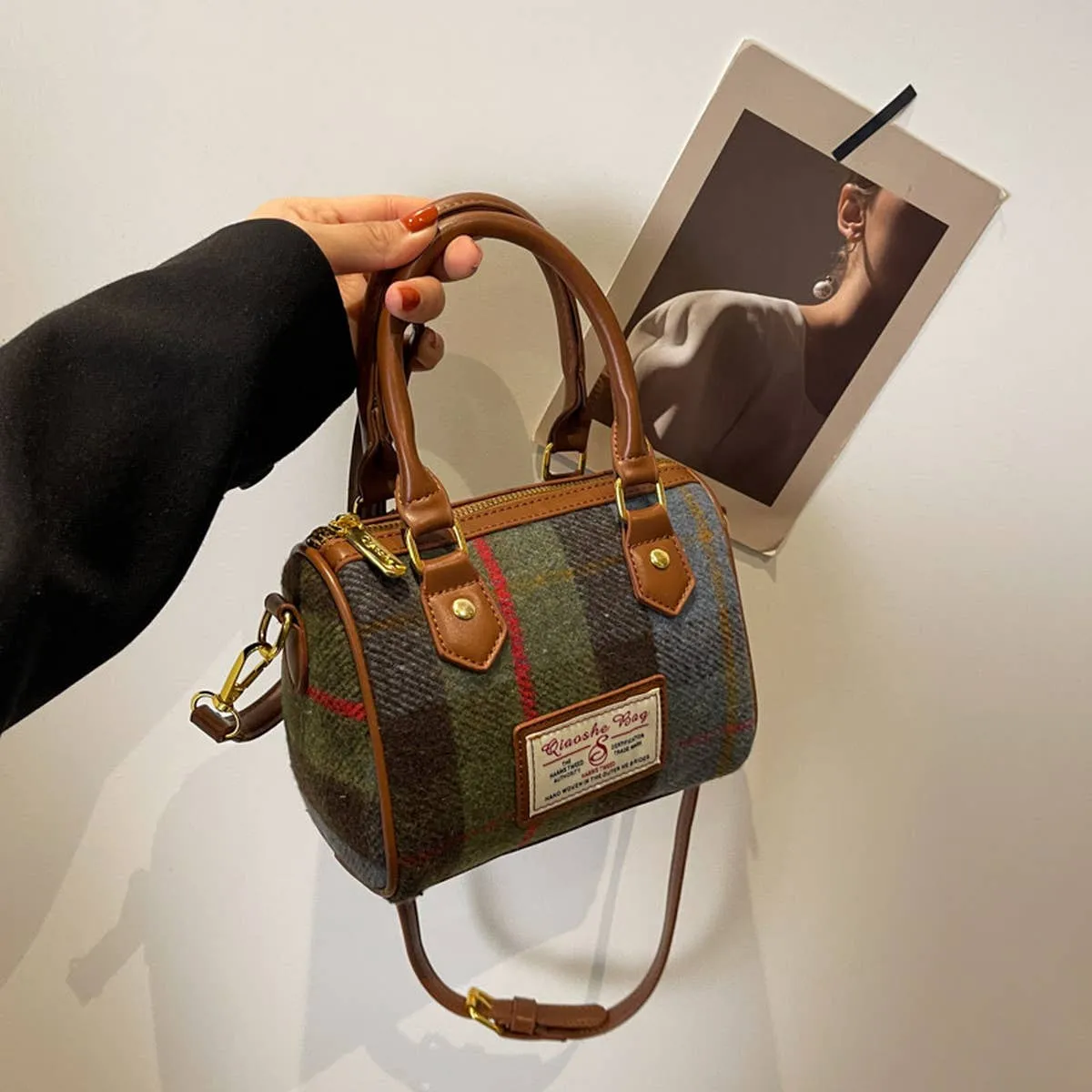 VINTAGE PLAID CASUAL SHOULDER BAG_CWAB1550: Blue / (OS) 1