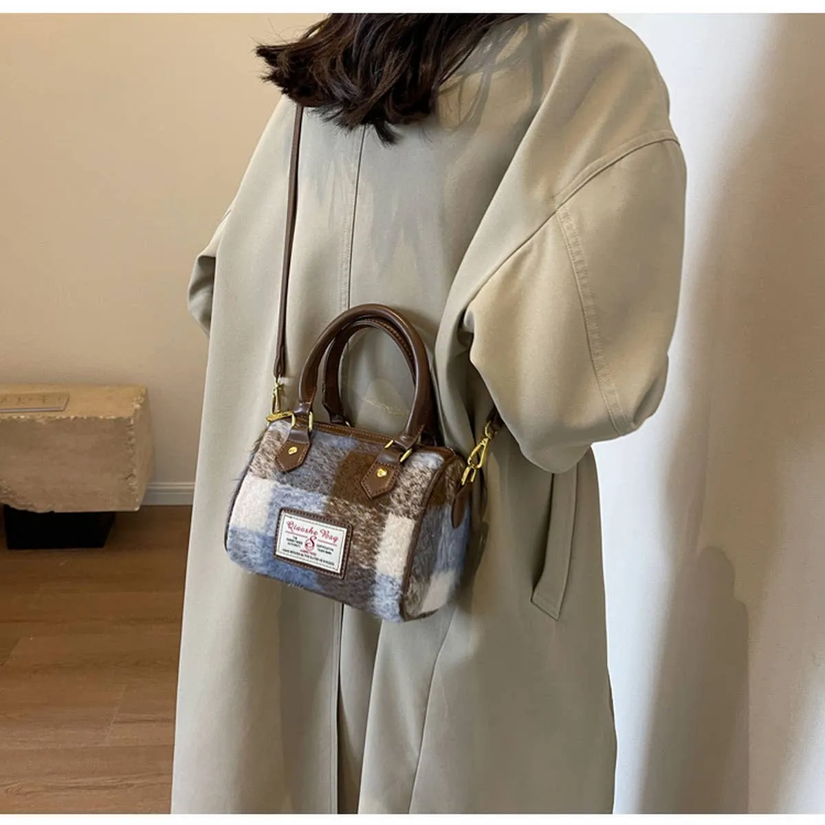 VINTAGE PLAID CASUAL SHOULDER BAG_CWAB1550: Blue / (OS) 1