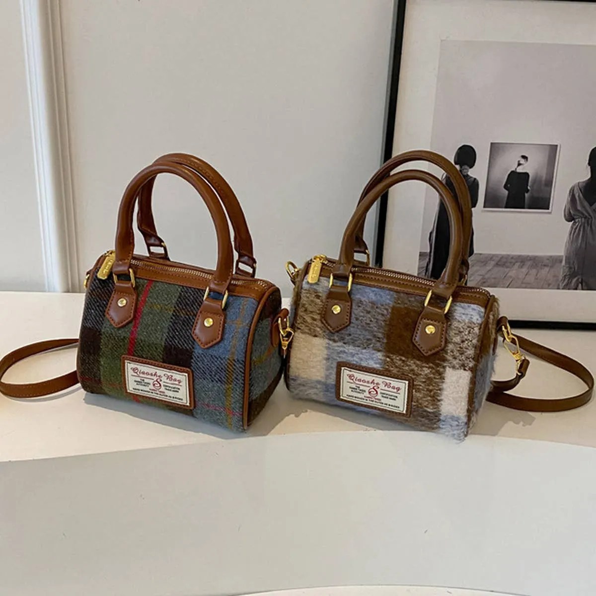 VINTAGE PLAID CASUAL SHOULDER BAG_CWAB1550: Blue / (OS) 1