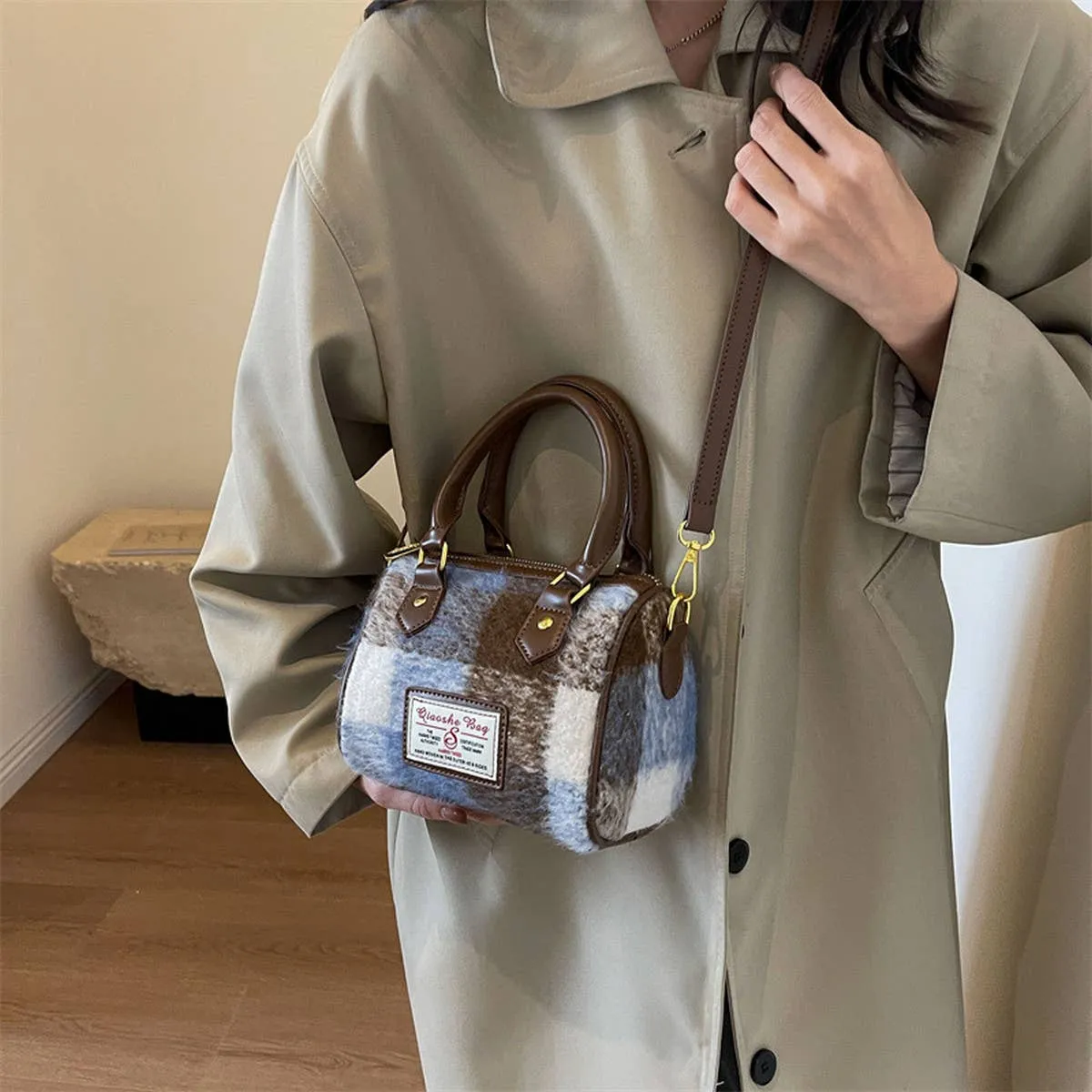 VINTAGE PLAID CASUAL SHOULDER BAG_CWAB1550: Blue / (OS) 1