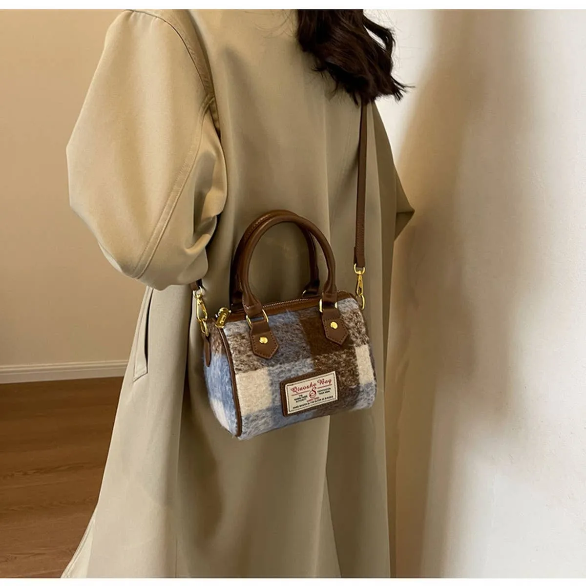 VINTAGE PLAID CASUAL SHOULDER BAG_CWAB1550: Blue / (OS) 1
