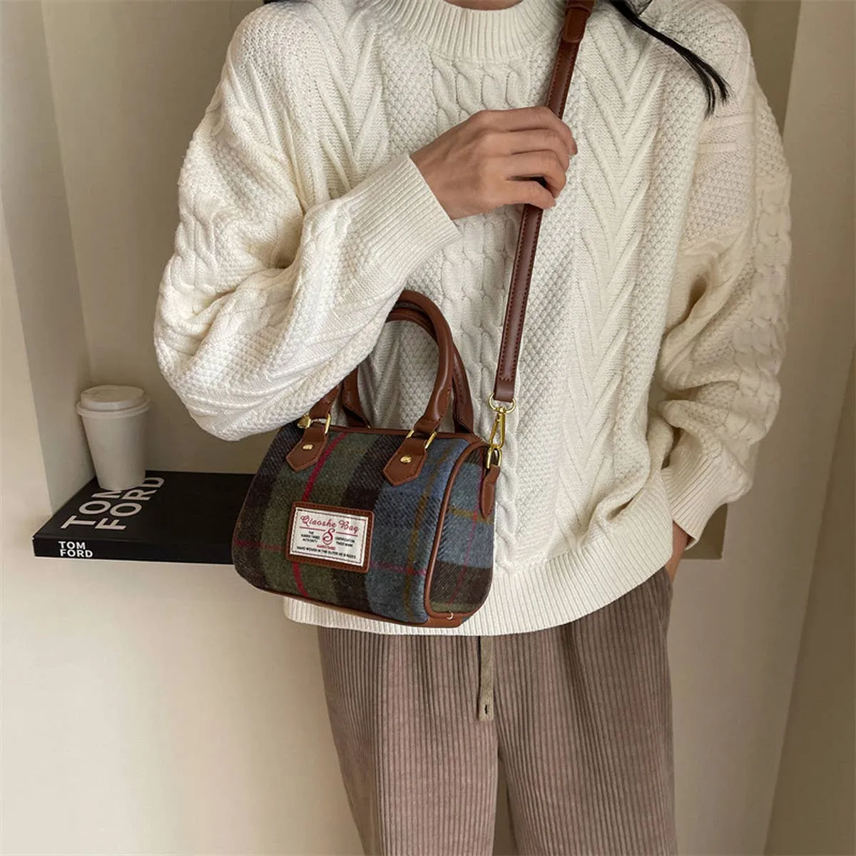 VINTAGE PLAID CASUAL SHOULDER BAG_CWAB1550: Blue / (OS) 1