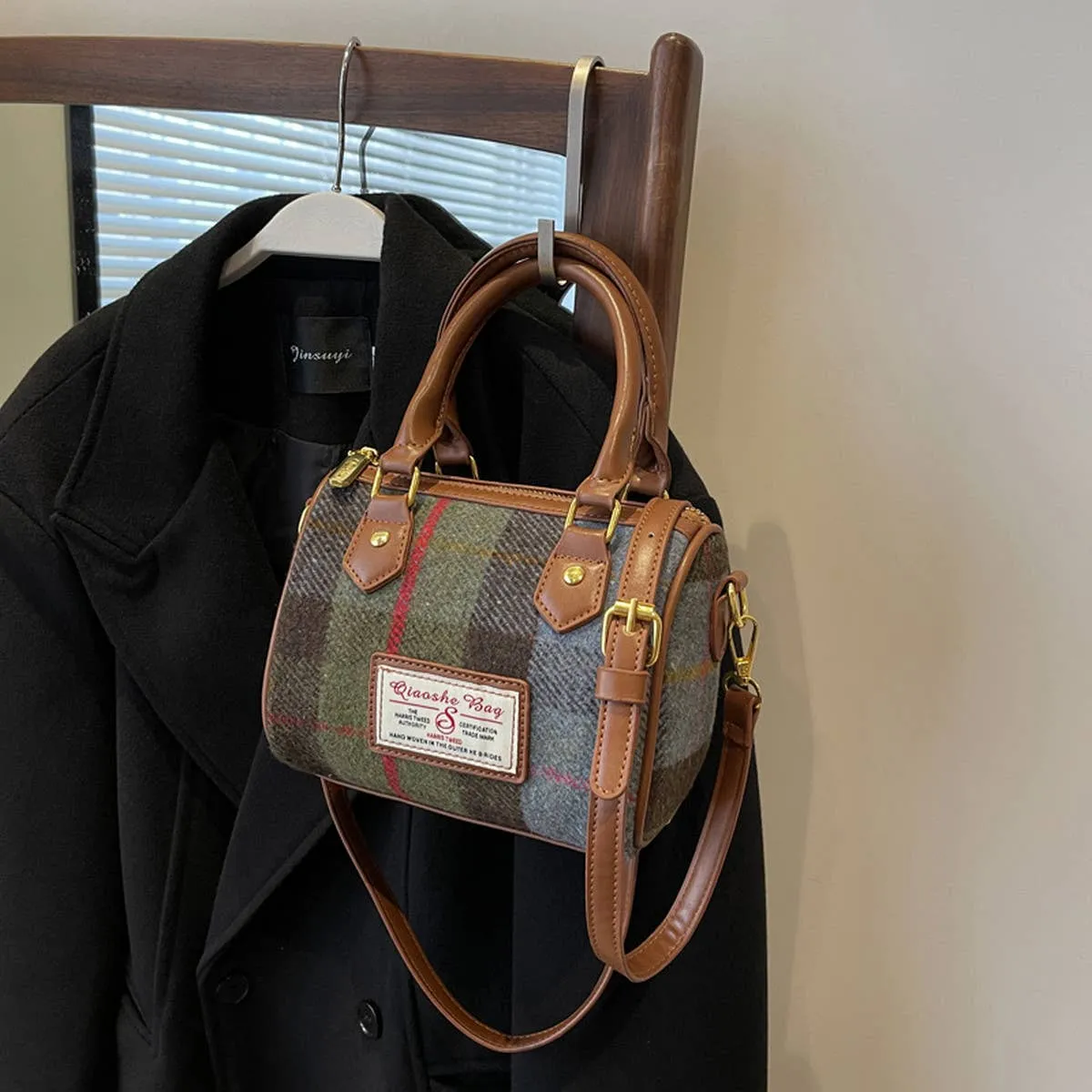 VINTAGE PLAID CASUAL SHOULDER BAG_CWAB1550: Blue / (OS) 1