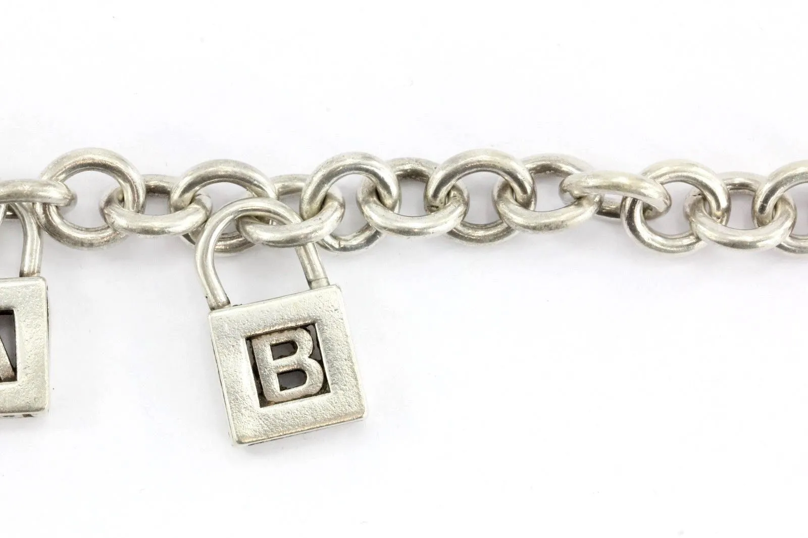 Vintage Tiffany & Co Sterling Silver Padlock Charm A & B Bracelet