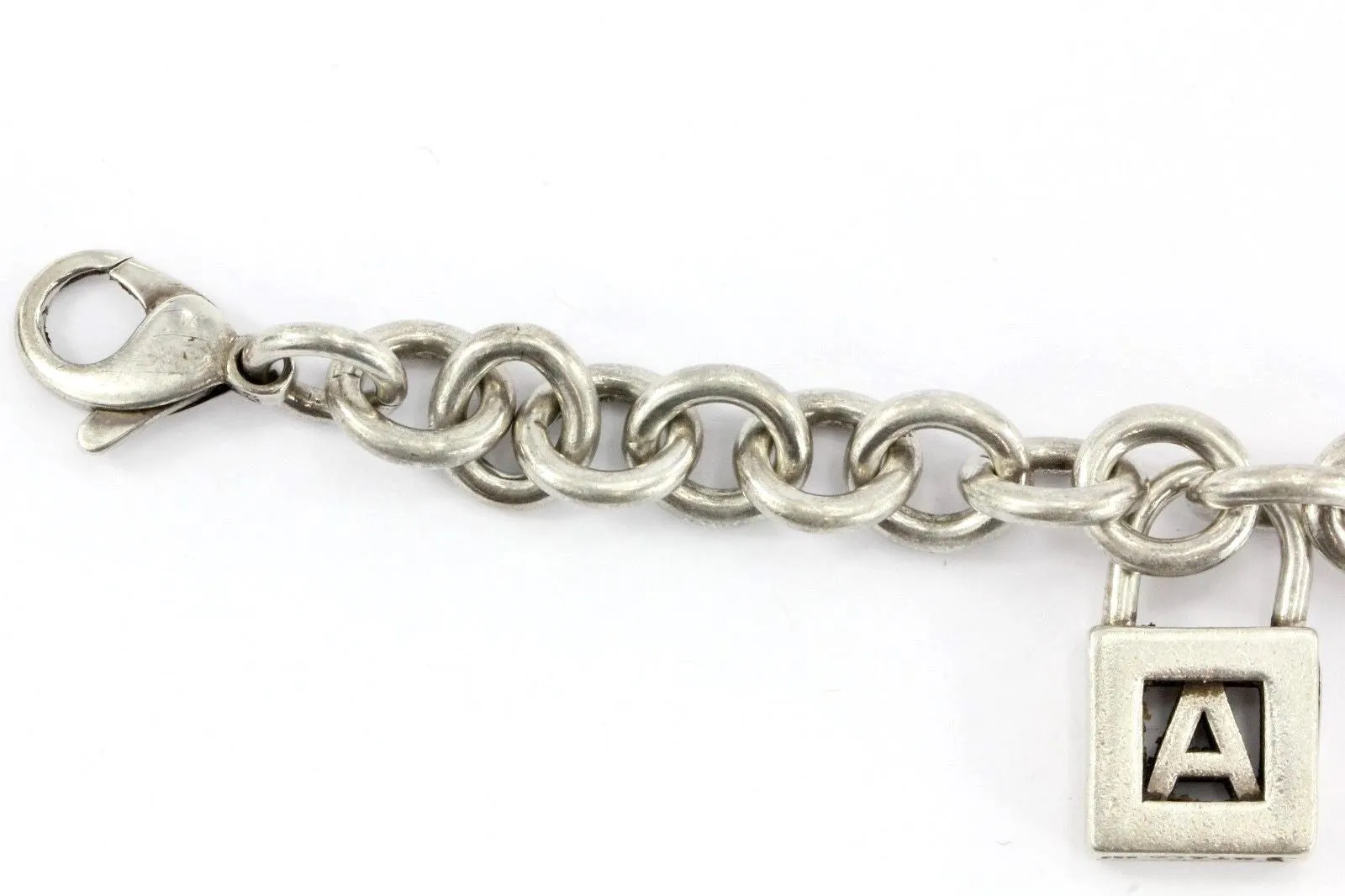 Vintage Tiffany & Co Sterling Silver Padlock Charm A & B Bracelet
