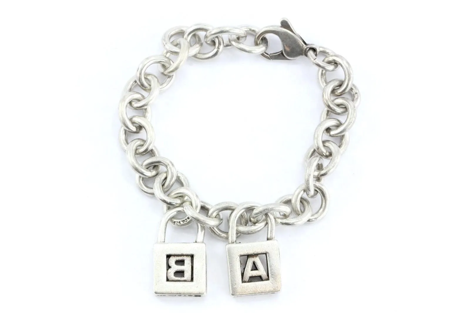 Vintage Tiffany & Co Sterling Silver Padlock Charm A & B Bracelet
