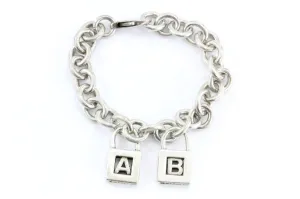 Vintage Tiffany & Co Sterling Silver Padlock Charm A & B Bracelet