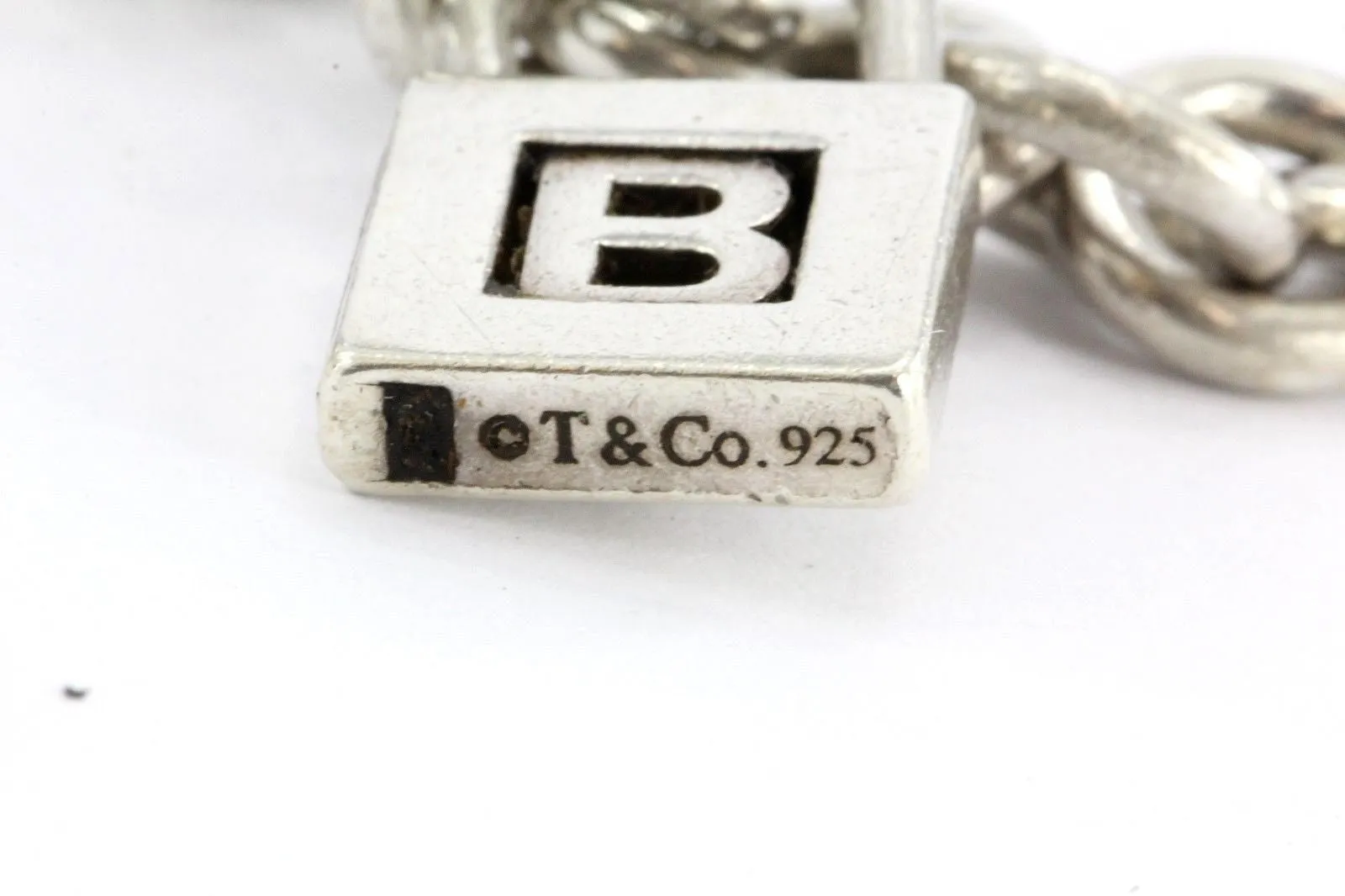 Vintage Tiffany & Co Sterling Silver Padlock Charm A & B Bracelet