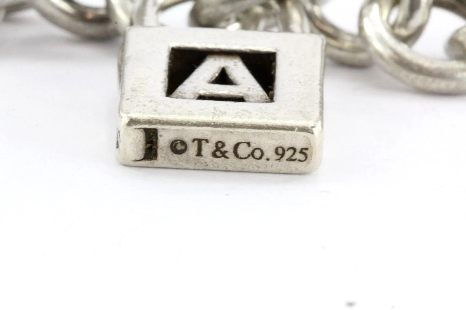 Vintage Tiffany & Co Sterling Silver Padlock Charm A & B Bracelet