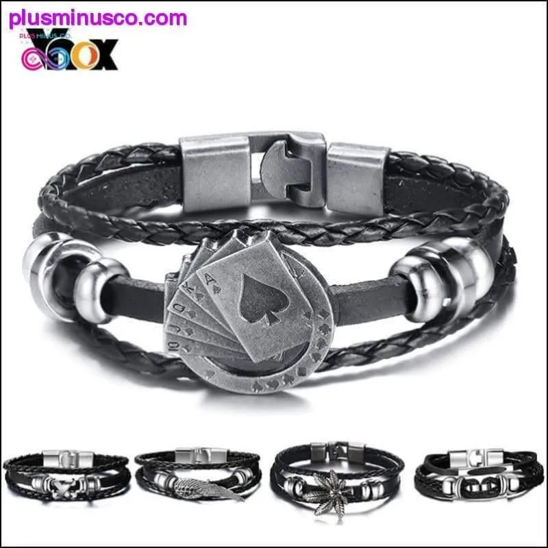 Vnox Lucky Vintage Men's Leather Bracelet Playing Cards Raja