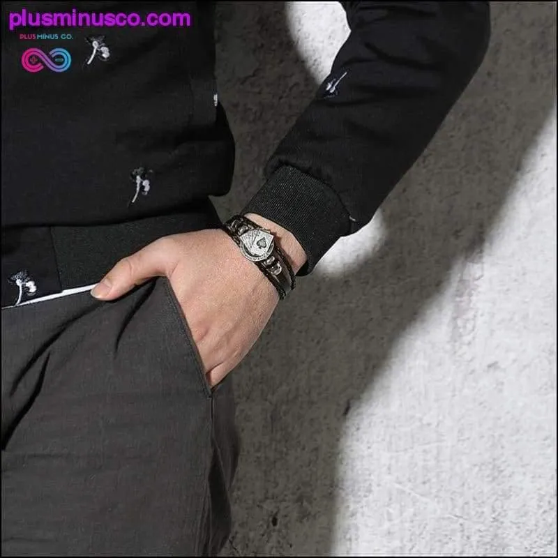 Vnox Lucky Vintage Men's Leather Bracelet Playing Cards Raja