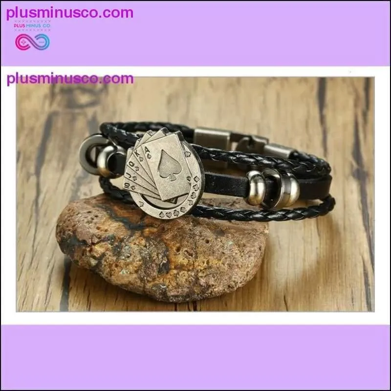 Vnox Lucky Vintage Men's Leather Bracelet Playing Cards Raja