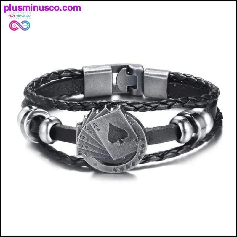 Vnox Lucky Vintage Men's Leather Bracelet Playing Cards Raja