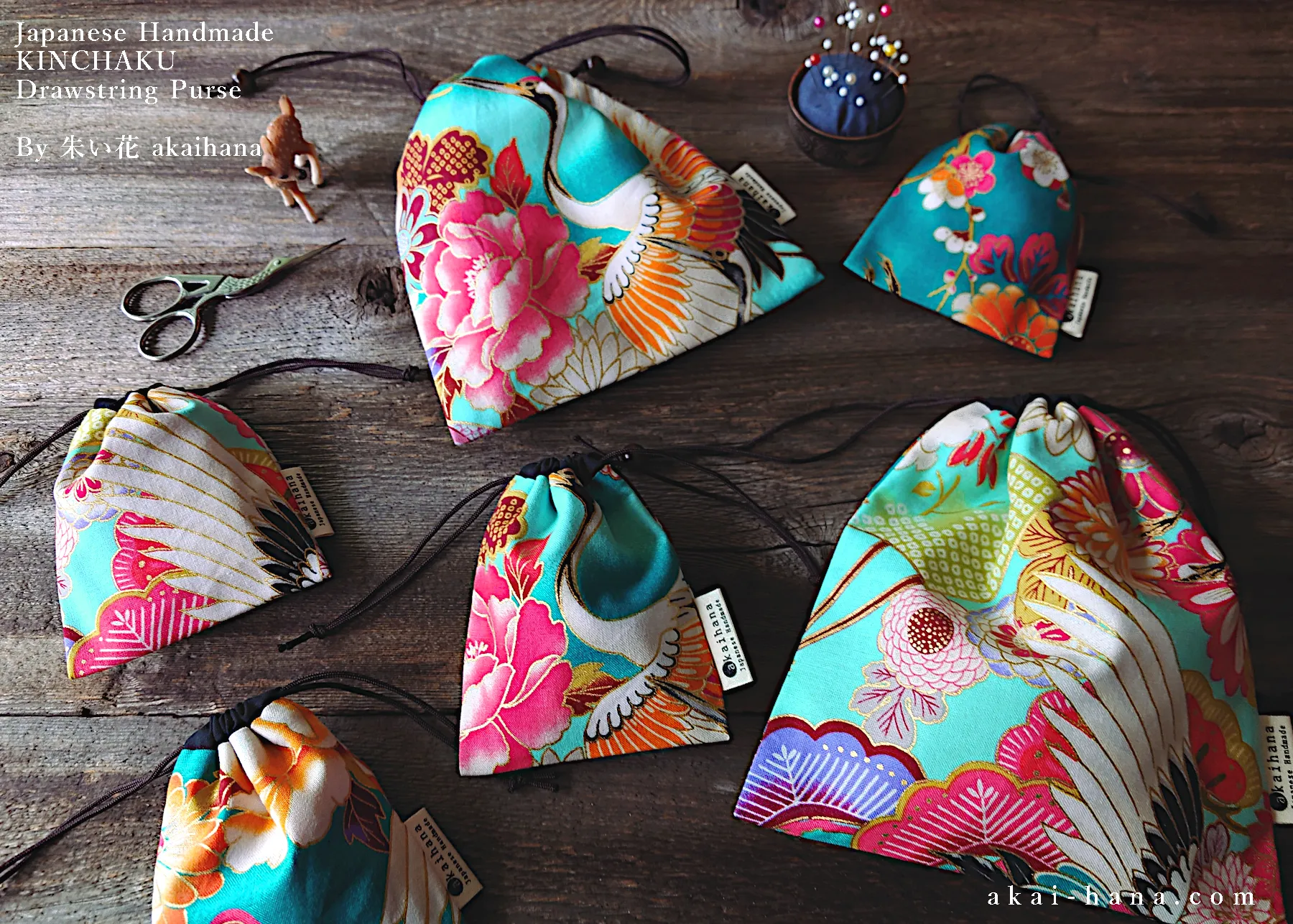 Wagara Kinchaku Drawstring Purse, 2 sizes ⦿kpjf0001