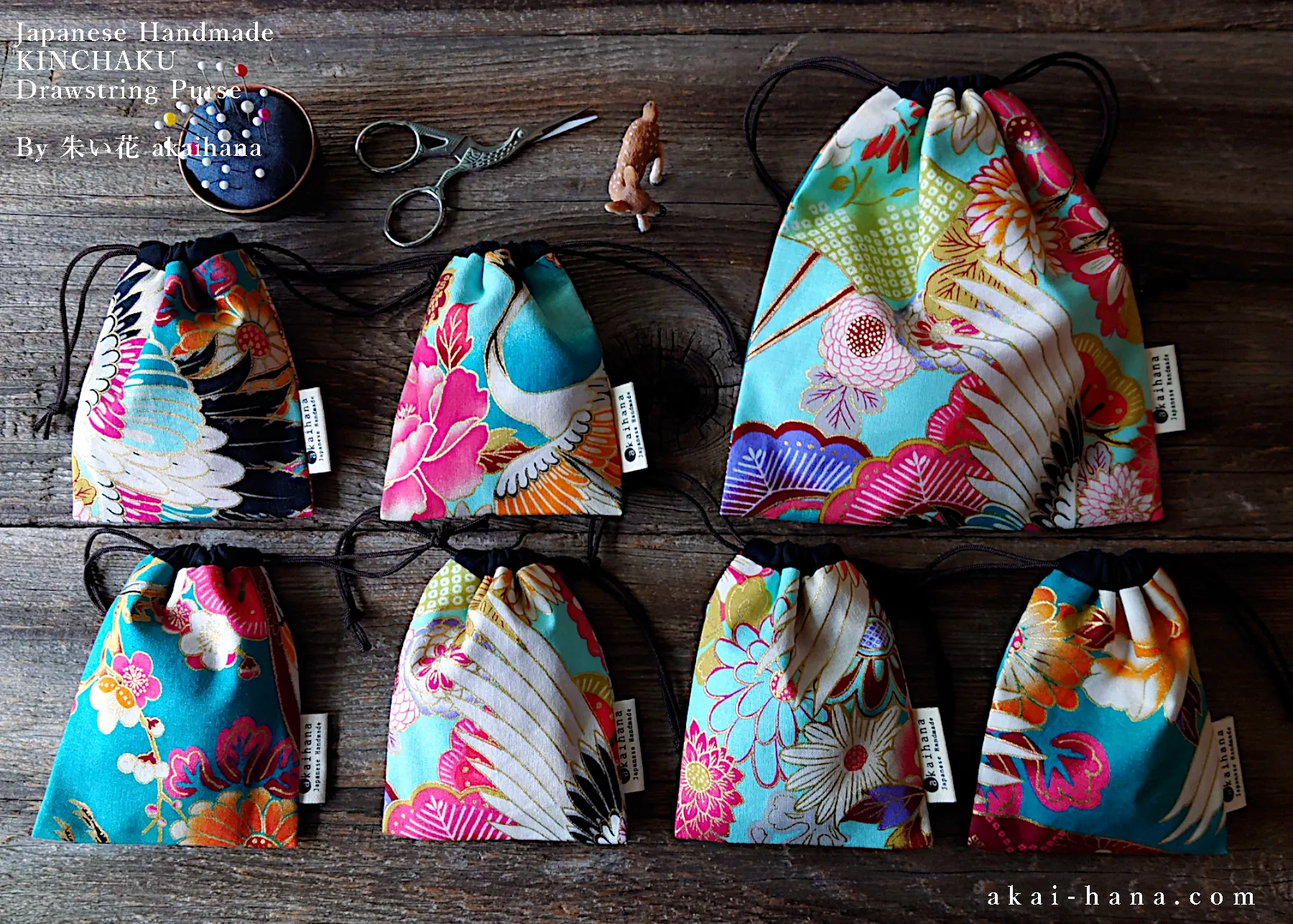 Wagara Kinchaku Drawstring Purse, 2 sizes ⦿kpjf0001