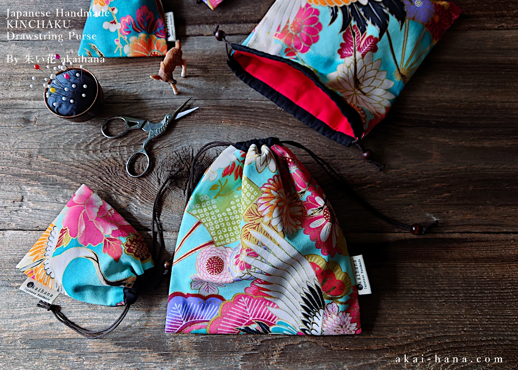 Wagara Kinchaku Drawstring Purse, 2 sizes ⦿kpjf0001