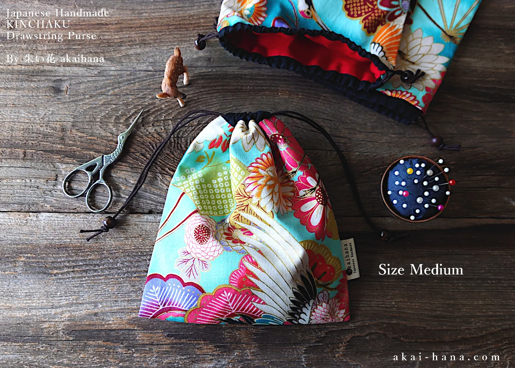 Wagara Kinchaku Drawstring Purse, 2 sizes ⦿kpjf0001