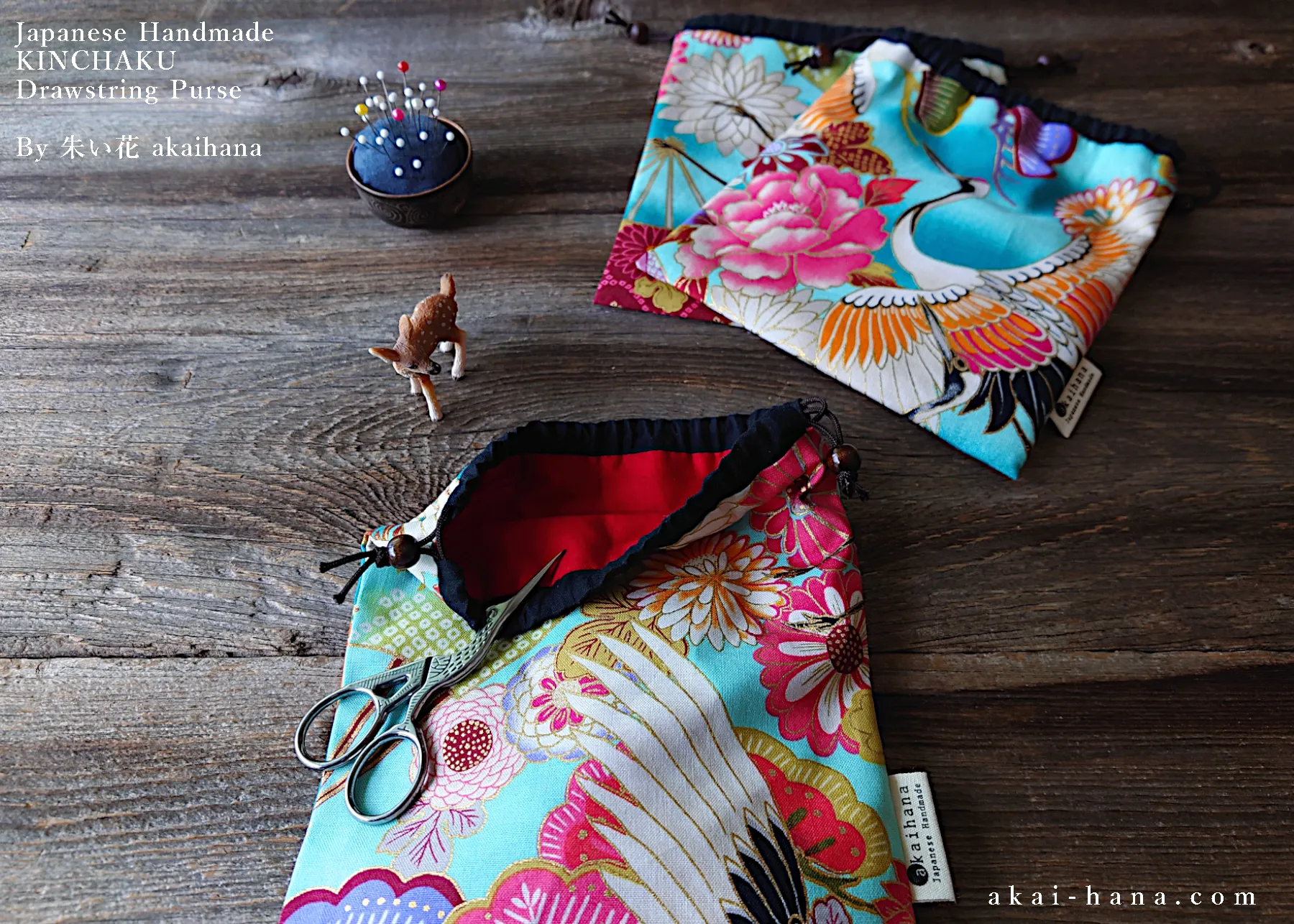 Wagara Kinchaku Drawstring Purse, 2 sizes ⦿kpjf0001