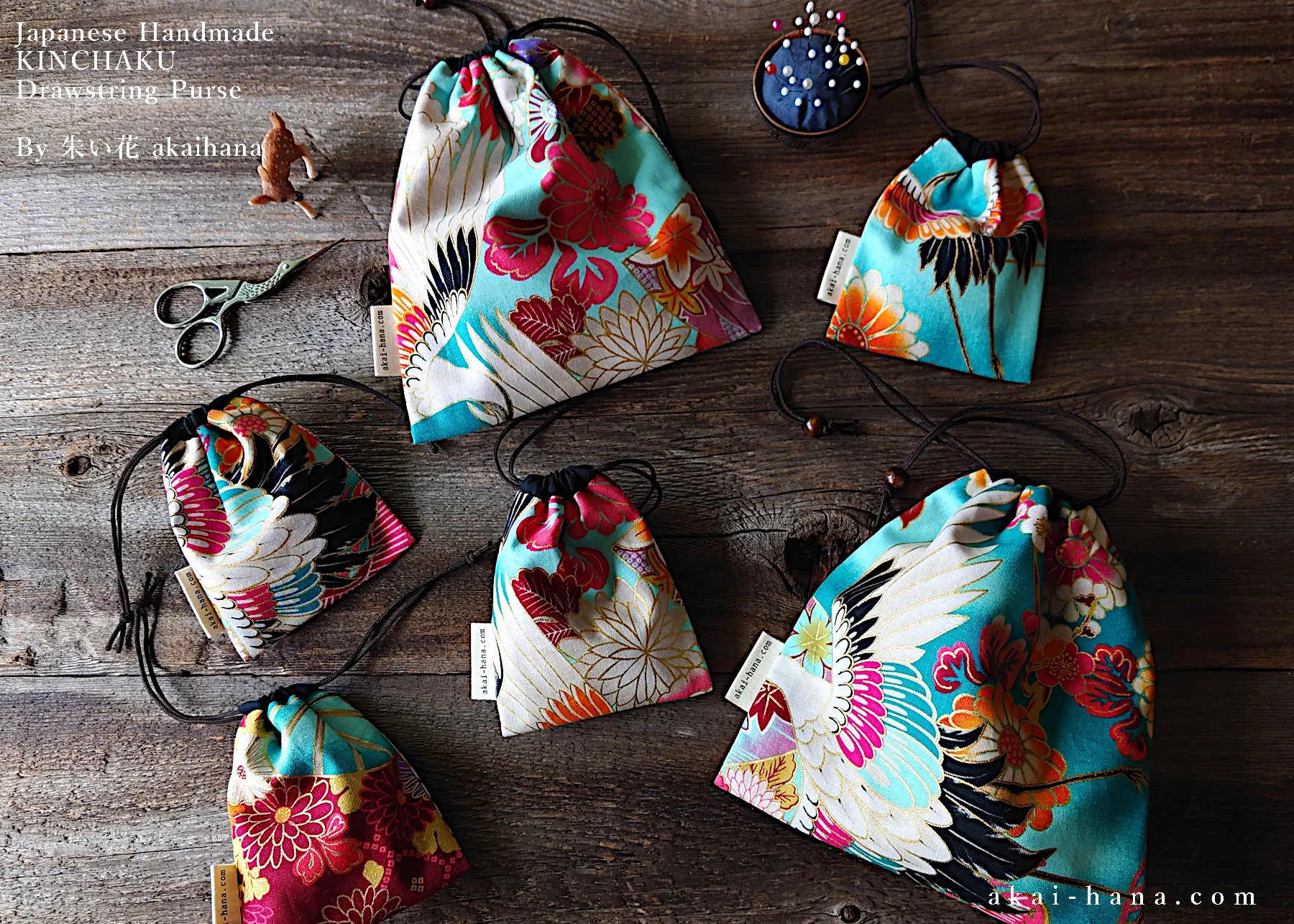 Wagara Kinchaku Drawstring Purse, 2 sizes ⦿kpjf0001