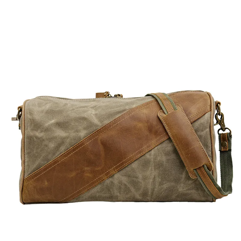 Waxed Canvas Messenger Bag Full Grain Leather And Canvas Crossbody Bag Canvas Shoulder Bag Gift for Men Him