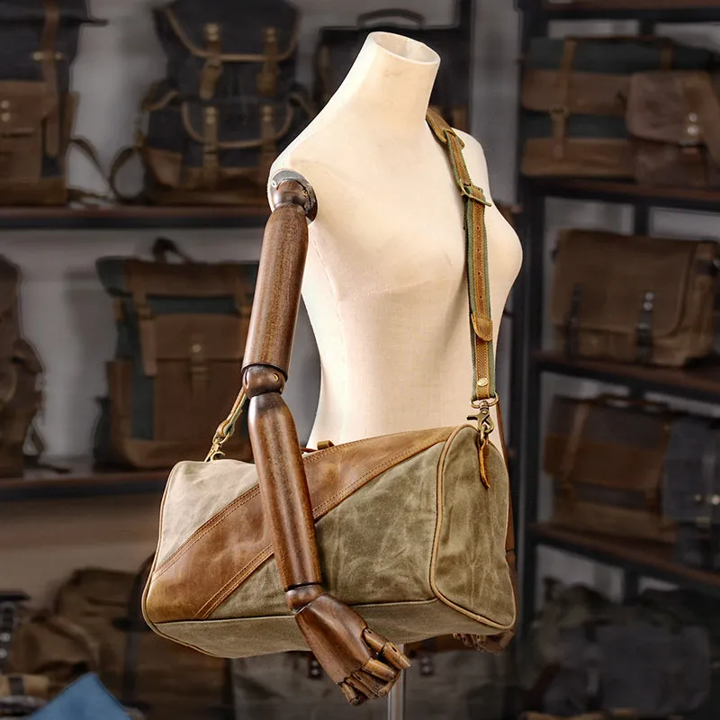 Waxed Canvas Messenger Bag Full Grain Leather And Canvas Crossbody Bag Canvas Shoulder Bag Gift for Men Him