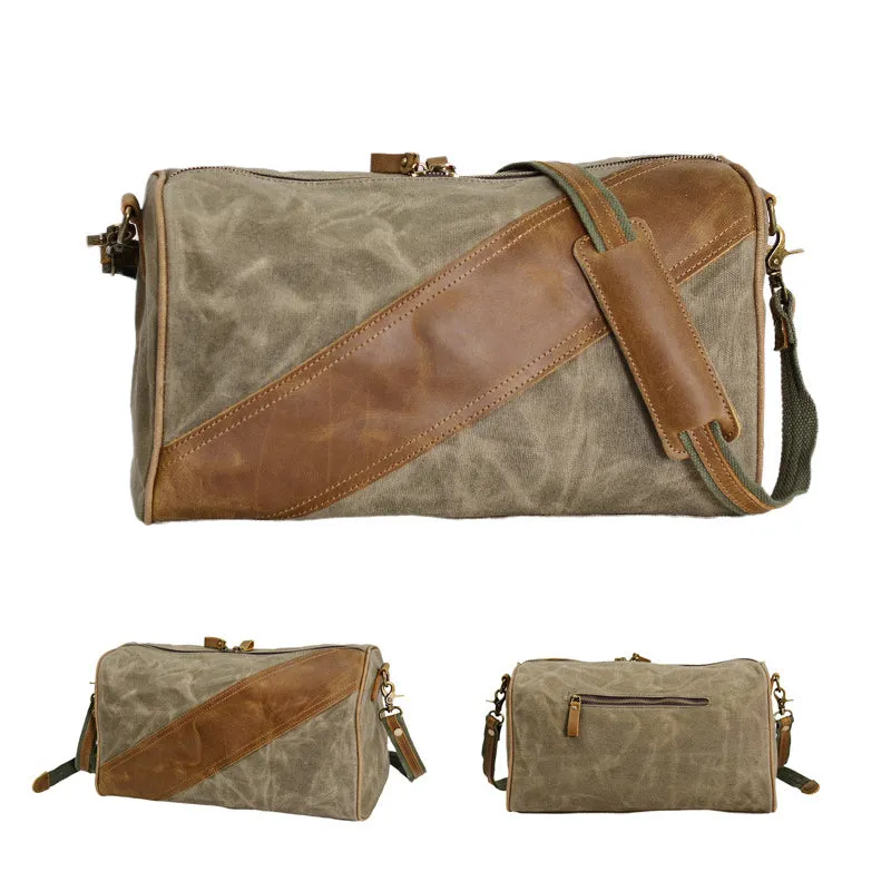 Waxed Canvas Messenger Bag Full Grain Leather And Canvas Crossbody Bag Canvas Shoulder Bag Gift for Men Him